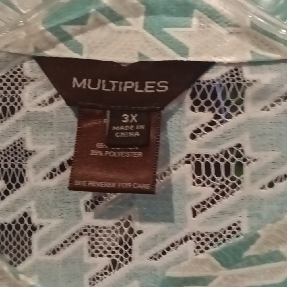 FINAL PRICE NWOT MULTIPLES green & white sheer houndstooth designed blouse 3X